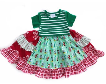 Disney Christmas dress | toddler Disney Christmas outfit | Mickey Mouse Minnie Mouse christmas in Disney girl dresses 12 18 2 3 4 5 6 7 8 10