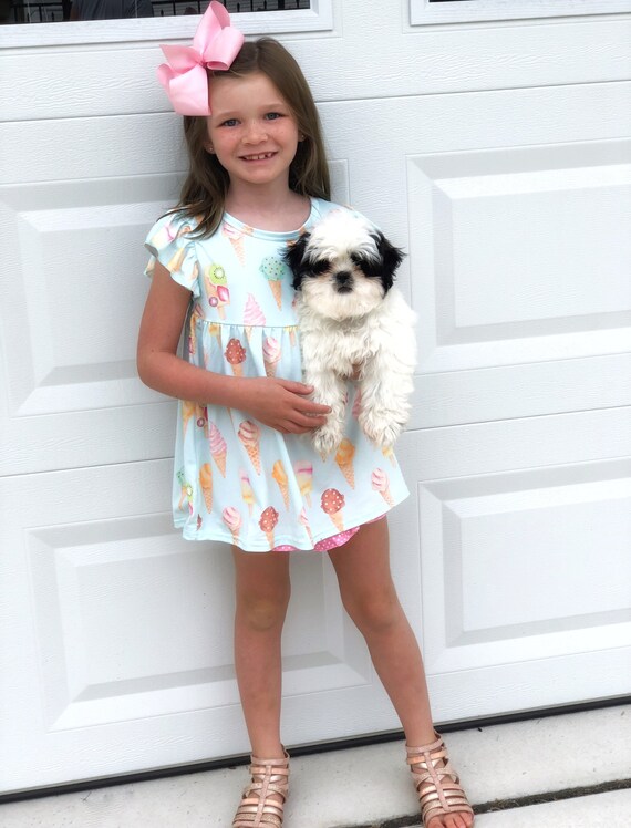 Girls Ice Cream Outfit, Toddler Aqua Ice Cream Top, Girls