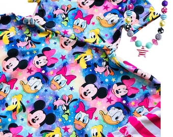 Girls Disney dress, toddler Disney twirl dress, girls Disney gift, Disney World outfits, Disney Fab 5 dress, 12 18 2 3 4 5 6 7 8 10