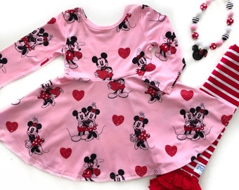 Mädchen Kleid Minnie Mickey Mouse Sommer bessondere Anlässe Geburtstag Rot Weiß 