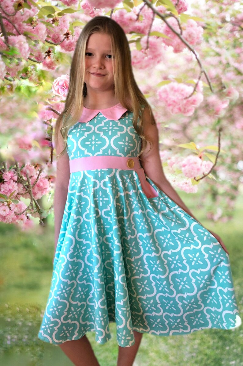 Girls Easter Dress Spring Summer Twirl Dress Pink Aqua Etsy