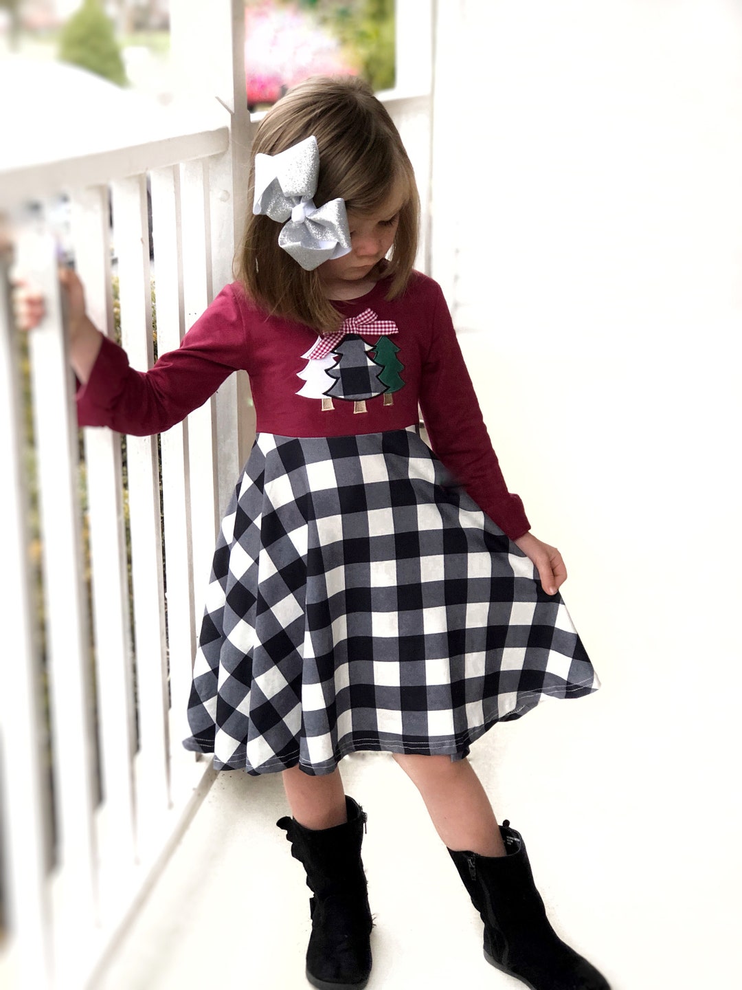 Girls Christmas Dress, Christmas Dresses, Black White Buffalo Plaid