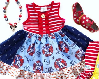 Disney cruise dress girls DCL outfit ocean Disney gift for girls Mickey Mouse Minnie Nautical dress girls toddler Vacation dress 12 18 2 3