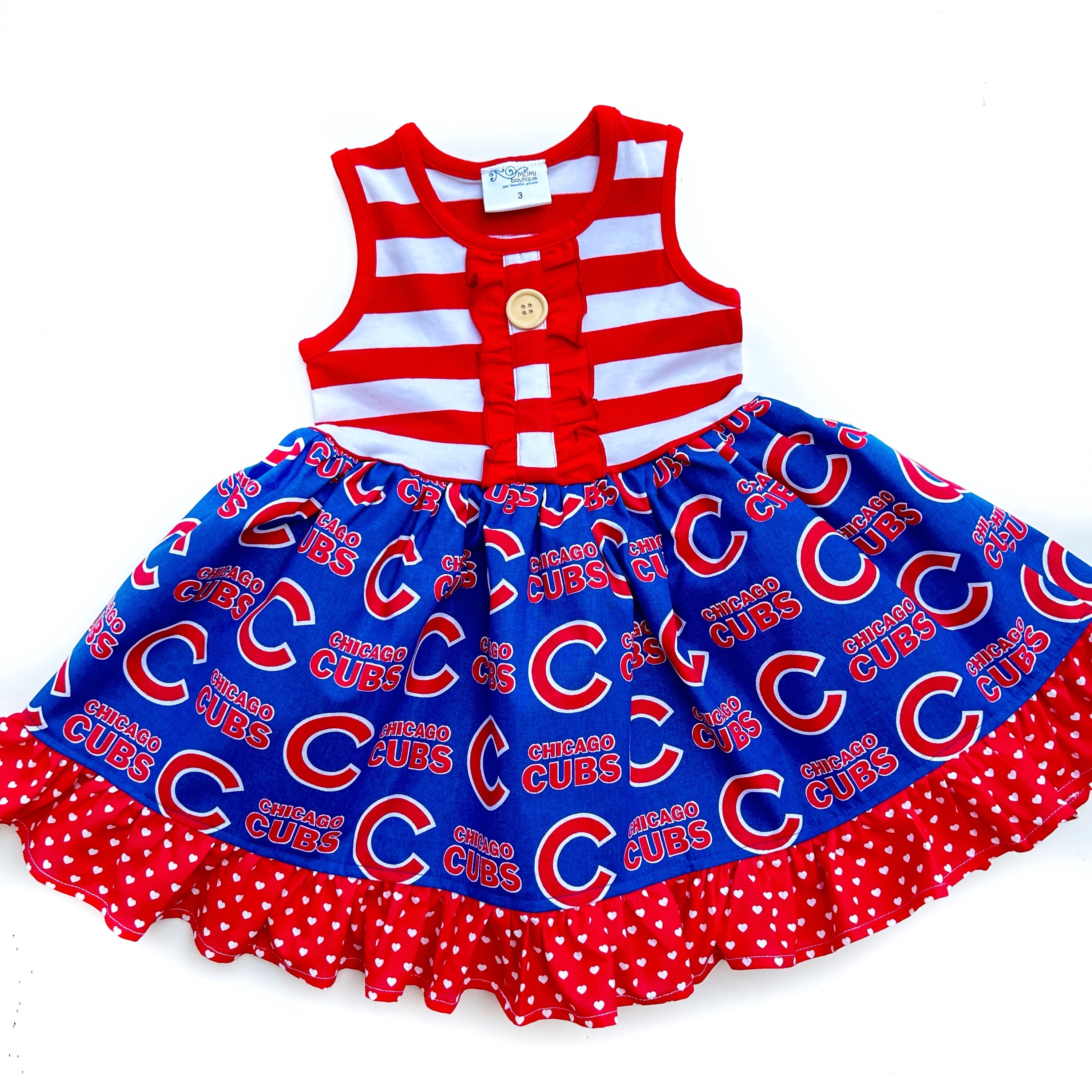 momiboutique Girls Baseball Dress, Girls MLB Dress Outfit, Chicago Cubs Dress, Chicago Cubs Baseball Gifts for Girls 12mo 18mo 2 3 4 5