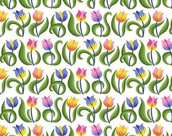 Jane Sassaman Spring Fever Rainbow Tulips fabric PWJS099 VHTF oop quilting cotton btfq bthy bty Colorful floral cotton fabric Tulip