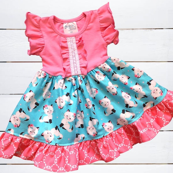 Girls Cat dress, Cat birthday outfit, toddler cat dresses 12 18 2 3