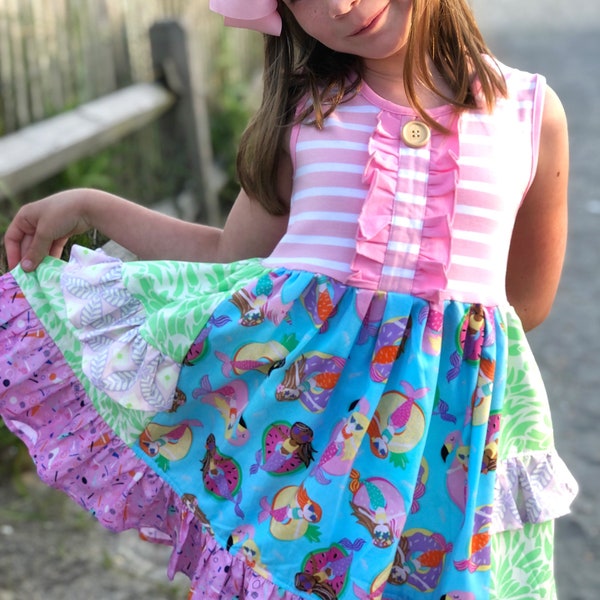 Mermaid dress birthday party Mermaid Party outfit Girls birthday dress boutique Mermaid luau dress girls toddler pool party dress