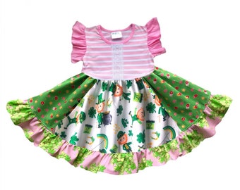 Girls St. Patricks day dress leprechaun dress spring clover dress girls rainbow dress 12 18 2 3 4 5 6 7 8 10