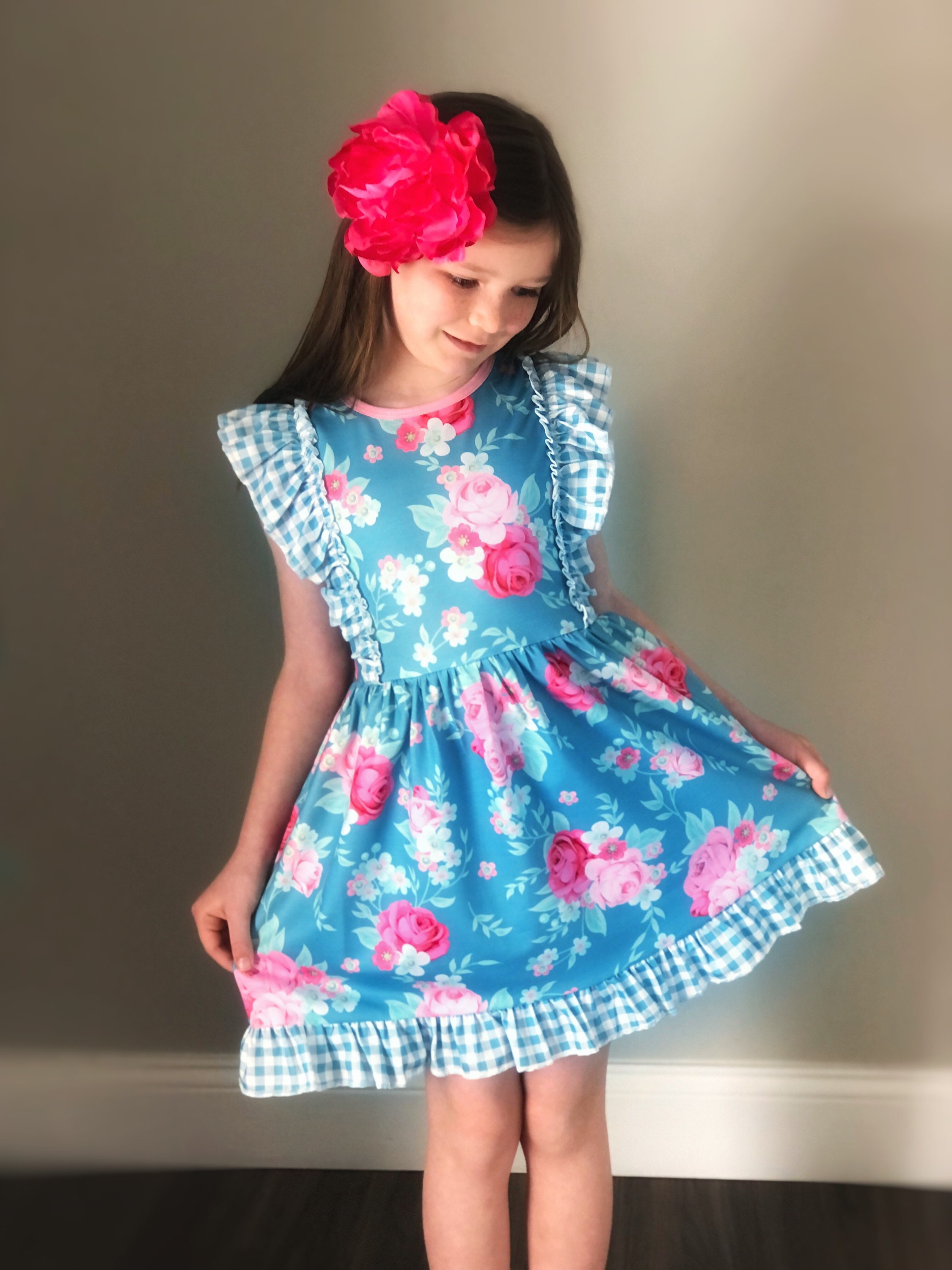 Girls Blue Flower Dress Easter Dress Summer Picnic - Etsy Singapore