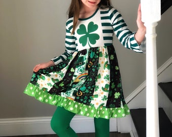 St. Patrick’s day Clover dress Irish gift for girls Ready to ship Rainbow dress, St. Patricks day outfit rainbow dresses 12mo 18mo 2 3 4 5