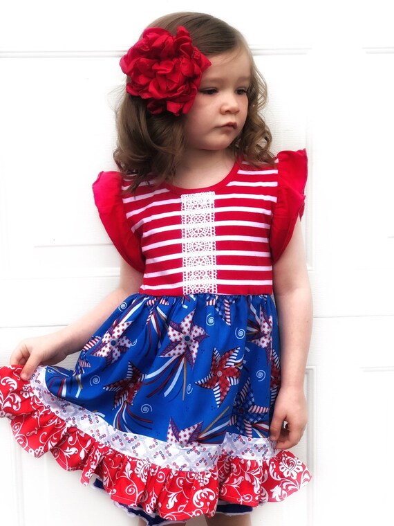girls toddler children ruffle dress pants 4th of july outfit stars patriot sz 6t
