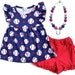Girls baseball outfit, girls baseball dress toddler top and shorts, girls ruffle shorts set, red white blue baseball 4th of July clothing 