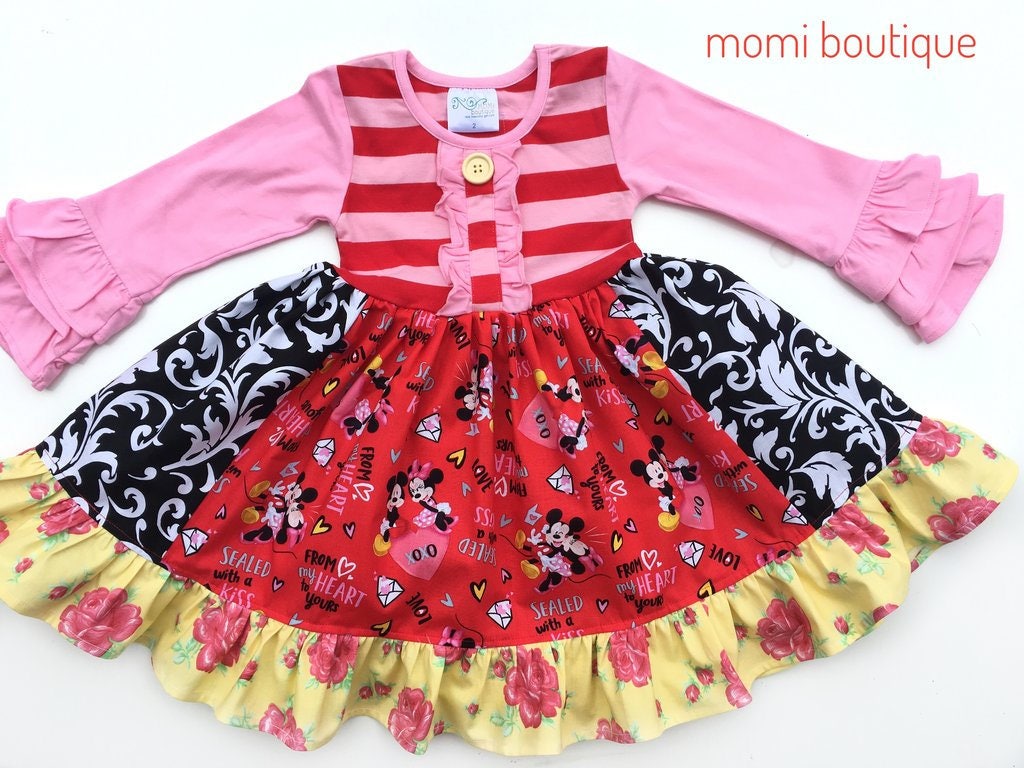 Disney Valentines Day Dress Mickey And Minnie Dress Girls Etsy