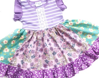 Girls Disney Rapunzel dress Spring Girls Disney world Dress Summer Disney Princess dress Rapunzel birthday dress 12 18 2 3 4 5 6 7 8 10