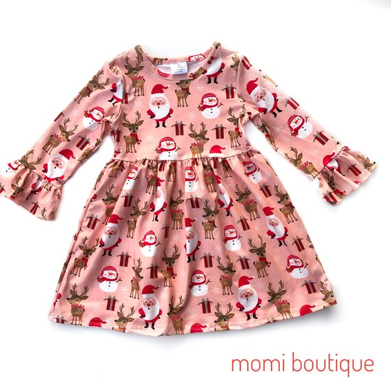 Girls Deer Holiday Dress Santa Dress Girl Christmas Dress Long