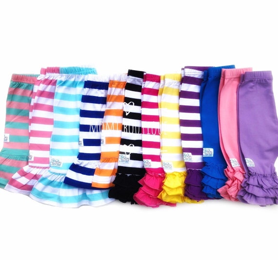 Girls Capri Legging, Boutique Ruffle Capri Stripe Knit Capri