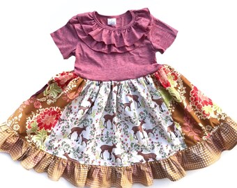 Girls Spring dress portrait dress Spring, gift Baby Shower dress  Deer dress gift for girl Girls Easter dress for girls 12 18 2 3 4 5 6 7 8