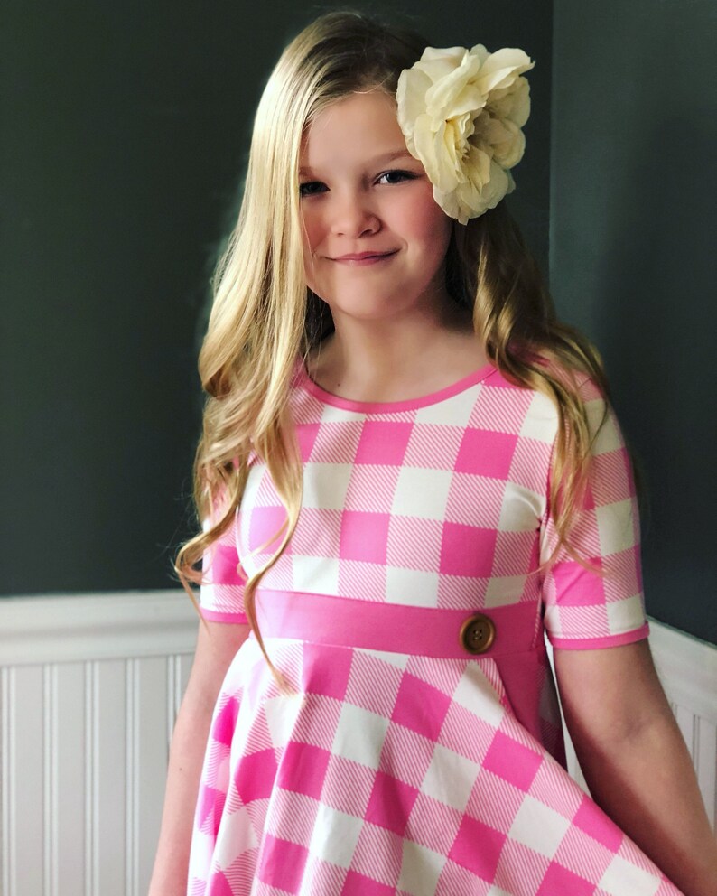 Girls pink Valentine dress pink Buffalo Plaid dress pink Etsy 日本