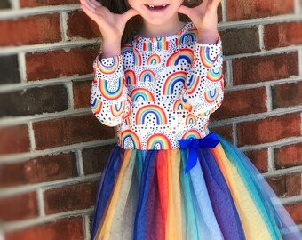 Regenbogen kleid für mädchen kleinkinder kinder kinder sommer tüll kleid K9S8