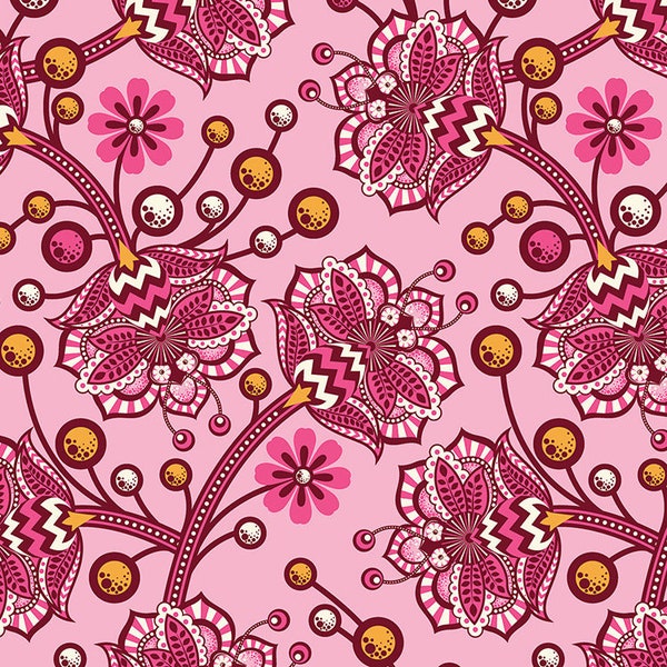 Rare Tula Pink fabric, The Birds and the Bees pink sunset, VHTF oop quilting cotton, Bees Knees btfq bthy bty PWTP026