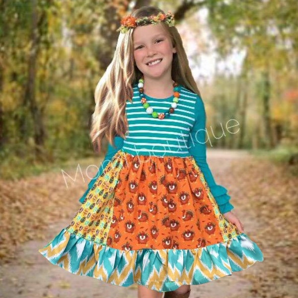 Turkey dress, Thanksgiving dress, Girls Thanksgiving, Girls toddler Turkey dress Pilgrim Turkey Holiday dress Momi boutique custom dress