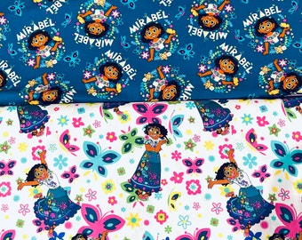 Encanto fabric Mirabele Disney fabric Soring Creative blue Mirabelle toss fabric white Encanto Disney quilting cotton FQ yardage