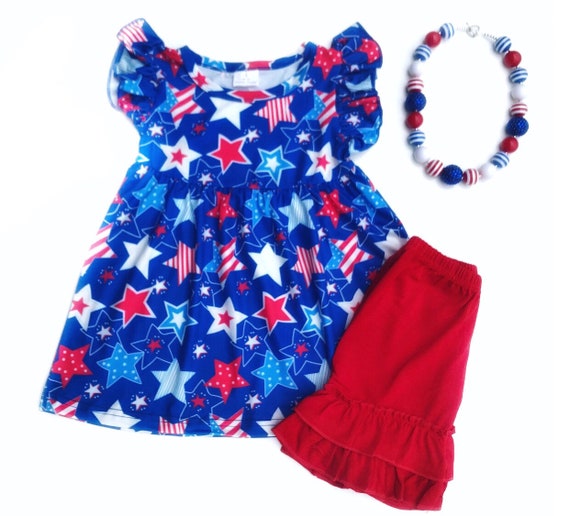 American Outfit Patriotic Dress Girls Star Top and Shorts - Etsy