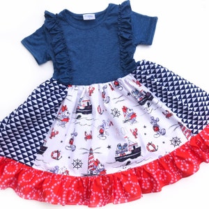 Disney cruise dress nautical girls Disney dress beach vacation toddler Disney outfit gift for girls 12mo 18mo 2 3 4 5 6 8 10 12 image 1