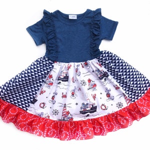 Disney cruise dress nautical girls Disney dress beach vacation toddler Disney outfit gift for girls 12mo 18mo 2 3 4 5 6 8 10 12 image 2