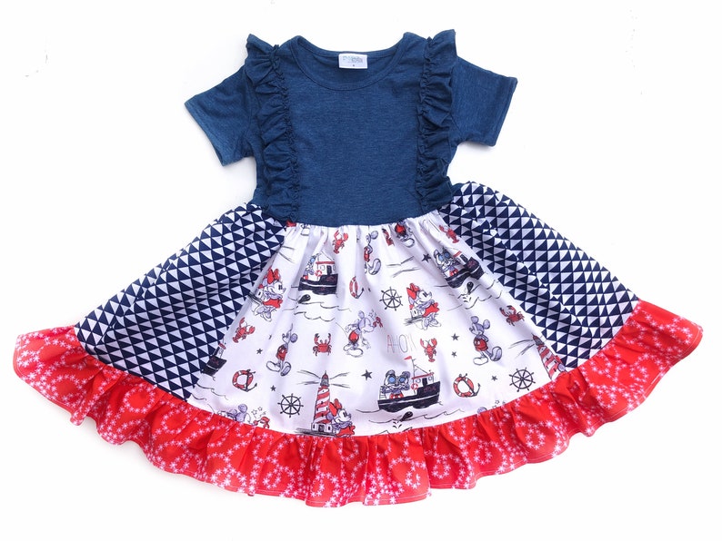 Disney cruise dress nautical girls Disney dress beach vacation toddler Disney outfit gift for girls 12mo 18mo 2 3 4 5 6 8 10 12 image 2