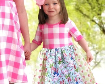 Girls Easter dress | Buffalo Plaid | Spring Bunny rabbit dress, girls floral dress, Tulip dress, Easter dress 12 18 2 3 4 5 6 7 8 10 12 14