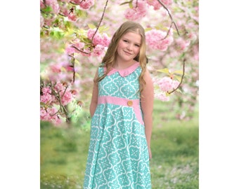 Girls Easter dress | Spring Summer Twirl dress | pink aqua girls Easter dresses 12 18 2 3 4 5 6 7 8 10 12