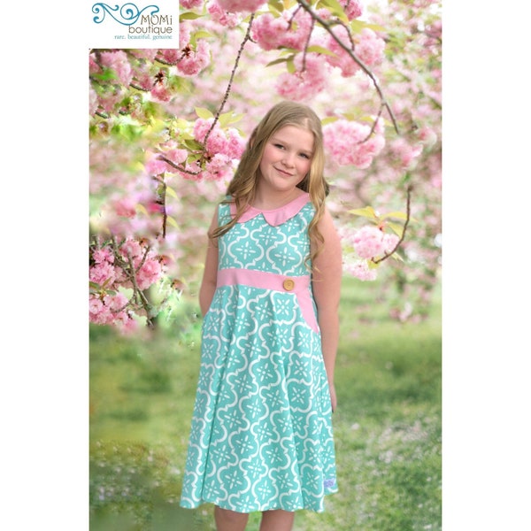 Girls Easter dress | Spring Summer Twirl dress | pink aqua girls Easter dresses 12 18 2 3 4 5 6 7 8 10 12