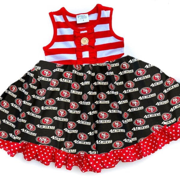 49ers dress football dress gift for girl, San Francisco dress, Super Bowl outfit, football necklace 12mo 18mo 2 3 4 5