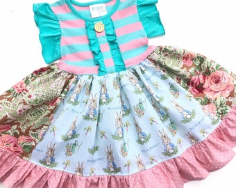 Girls Easter dress Peter Rabbit dress Girls Spring dresses Easter gift for girl, size 12 18 2 3 4 5 6 7 8 bunny rabbit portrait dress