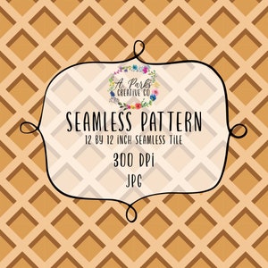 May include: A seamless pattern with a waffle texture in shades of brown and beige. The pattern is 12 inches by 12 inches and 300 DPI. The text "A. Parks Creative Co. Seamless Pattern 12 by 12 inch seamless tile 300 DPI JPG" is in a white rectangle with a black outline.