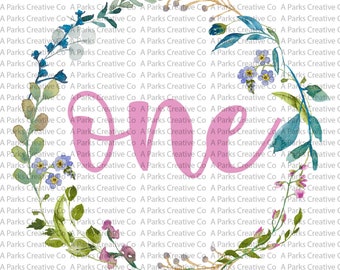 1st Birthday floral wreath ONE clipart PNG digital download printable file for personal and commercial use