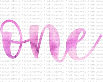 Pink One PNG digital download clipart printable file, 1st Birthday ONE clipart, personal and commercial use