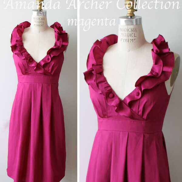 Magenta Pink Dress, Bridesmaid, Made to Order, cotton with pockets