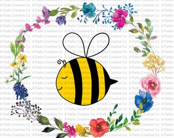 Save the Bees, Bee Floral Wreath digital download PNG printable clipart file for personal and commercial use