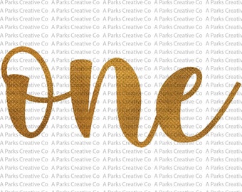 Gold ONE 1st Birthday PNG digital download clipart printable file, for personal and commercial use