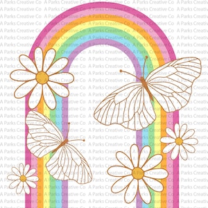 Rainbow Butterfly Daisy graphic art PNG digital download printable clipart for t-shirts personal and commercial use