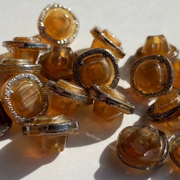 11 glass buttons dimi vintage caramel ribbon glass with silver lustre faux gem set buttons clear brown glass square glass buttons ribbon