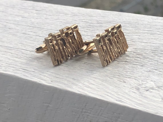 MODERNIST Vintage Gold ABSTRACT Large Rectangular Lattice BRUTALIST Swivel Cufflinks Minimalist Cuff Links Mid Century Fashion Accessory