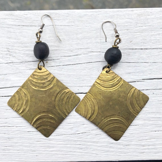 TaraLynEvansStudio Brass Patina Earrings 80s Oversized Earrings Large Modern Metal Earrings Big Long Bohemian Unique Earrings