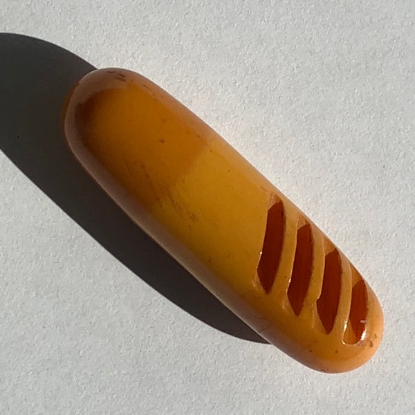 Lg laminated Bakelite button spindle toggle Bakelite Catalin striped button carved Bakelite geometric Catalin barrel button butterscotch