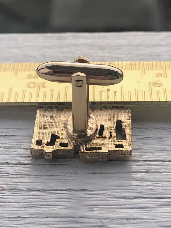 MODERNIST Vintage Gold ABSTRACT Large Rectangular Lattice BRUTALIST Swivel Cufflinks Minimalist Cuff Links Mid Century Fashion Accessory