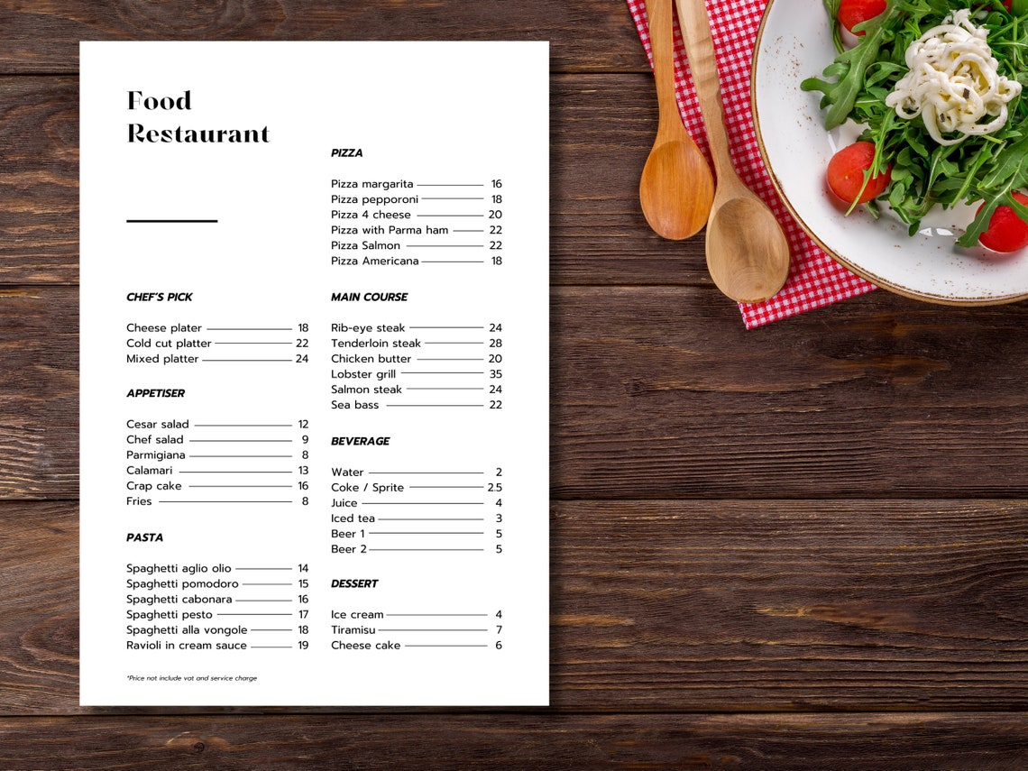 Common Restaurant Menu, Clean and Modern Design, Easy to Use Menu - Etsy