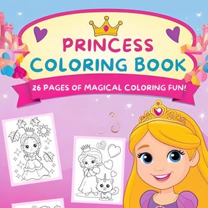 Princess Coloring Pages for Kids – 26  Printable, Fun, Creative and Easy Activity PDF Instant Download Sheets – Girls Fairy Tale Coloring