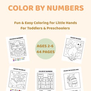 Color by Numbers Book for Kids | Printable 44 PDF Pages Includes Animals,Objects,Seasonal Fun | Learn Numbers & Colors for Preschool Toddler